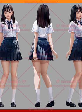 C4D/MAX/FBX/Blende/OBJ卡通人物模型3D女学生AI女孩动漫角色素材