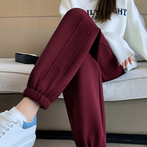 安可拉红运动裤宽松束脚休闲裤