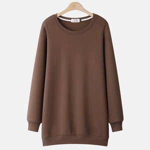 春秋中长款大码纯色圆领卫衣女2025年新款薄款加厚宽松套头上衣潮