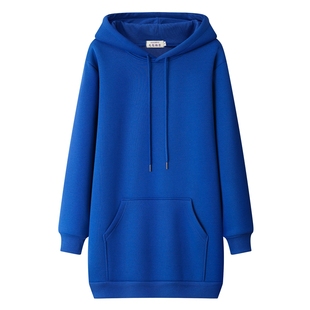 2025连帽中长款加绒遮屁股美式卫衣女宽松大码显瘦春秋冬上衣外套