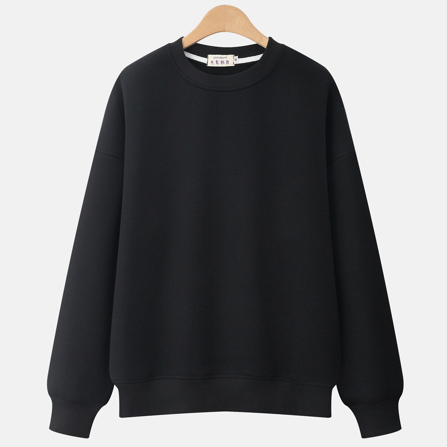 无帽圆领秋冬长袖卫衣女2026新款爆款加绒大码纯色春秋薄款小个子