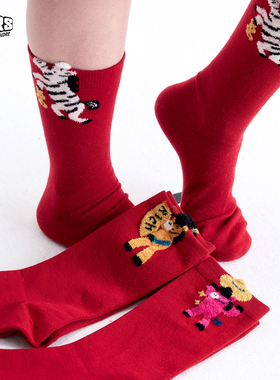 JAC梦想家童装◆26早春马年儿童新年款红色旺旺旺男童女童袜子