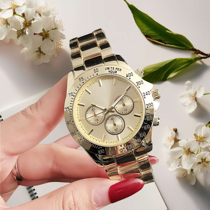 欧美手表运动彷三眼六针计时装饰手表合金男士手表黄金表壳男表