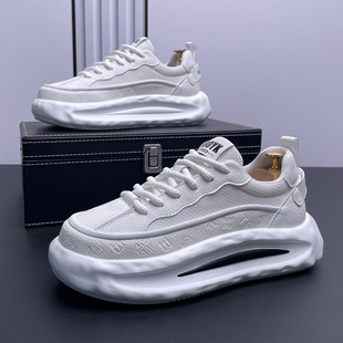 高级感小白鞋男内增高夏季新款透气时尚运动休闲鞋百搭厚底老爹鞋