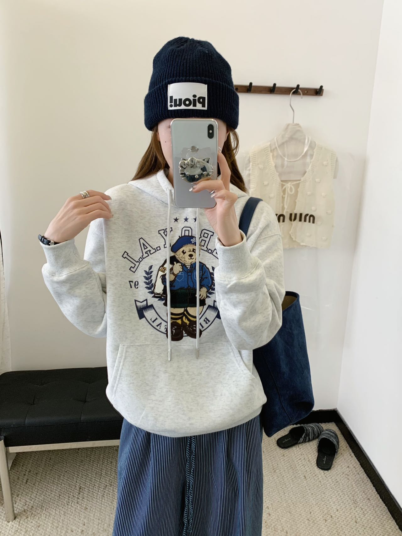 小熊刺绣连帽卫衣女2025秋季新款韩版小个子宽松减龄帽衫百搭显瘦