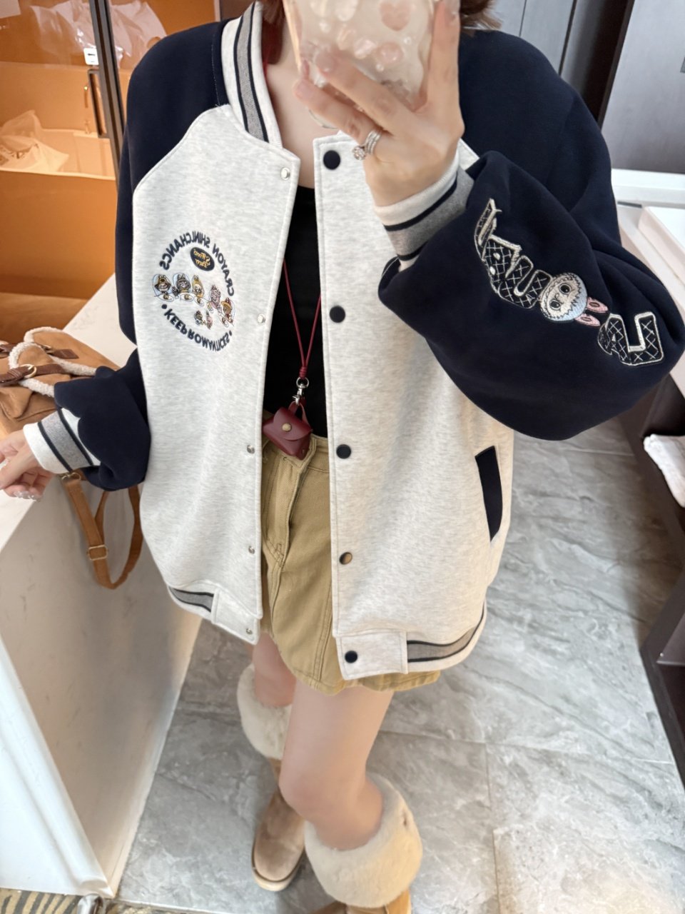 加绒加厚卡通刺绣棒球服外套女韩版宽松百搭休闲外套潮女棒球服