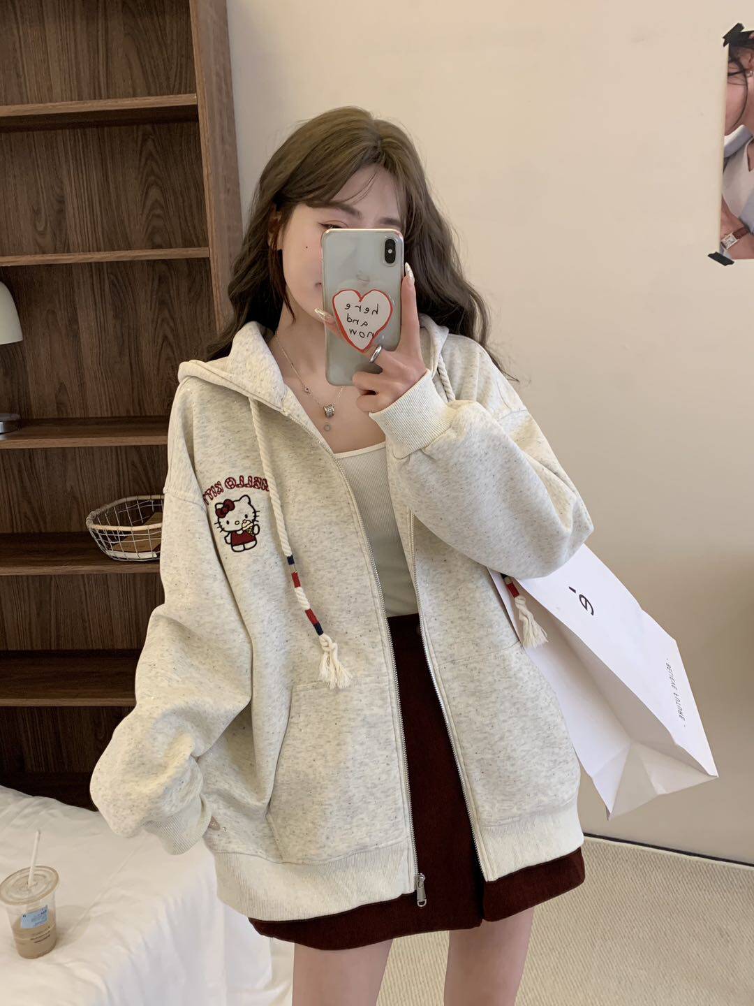KT刺绣韩版休闲宽松百搭外套女套头长袖开衫显瘦潮款连帽大码女潮