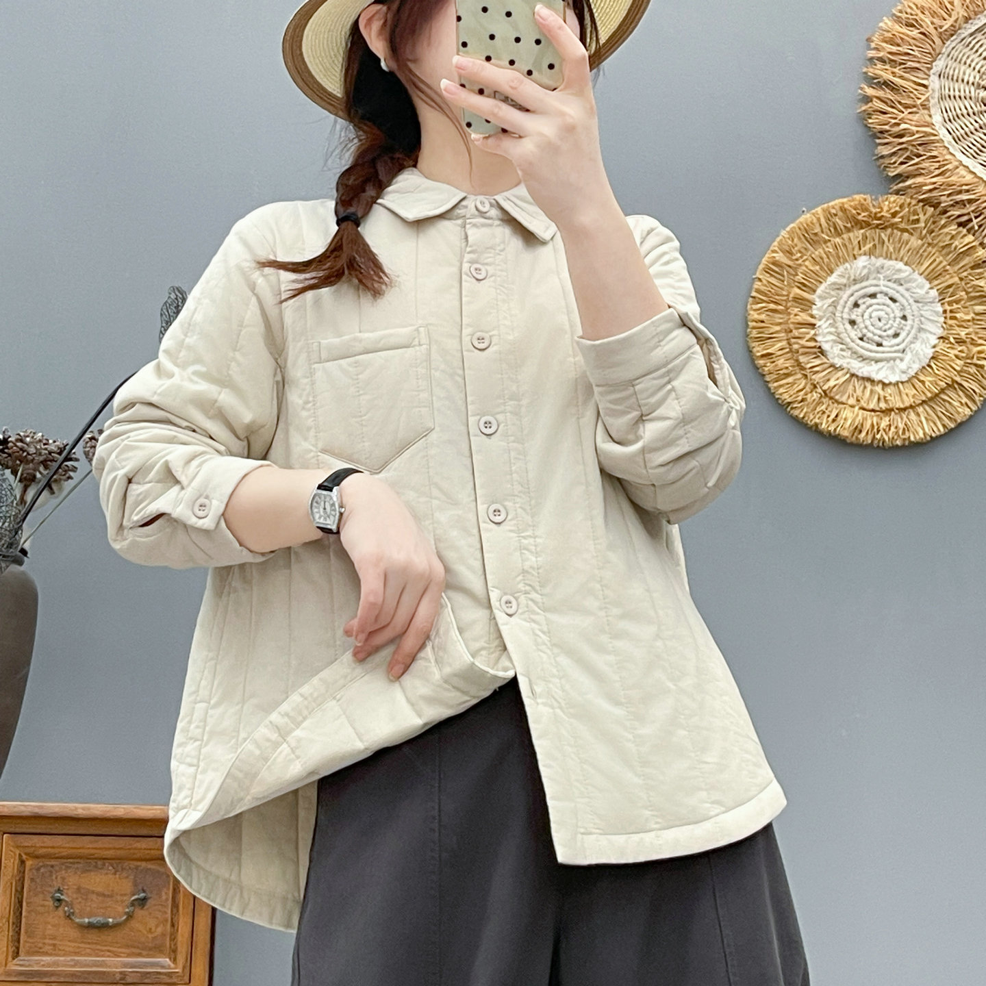 全棉绗线加厚夹棉衬衫外套棉衣女2025秋冬季长袖保暖衬衣棉服上衣