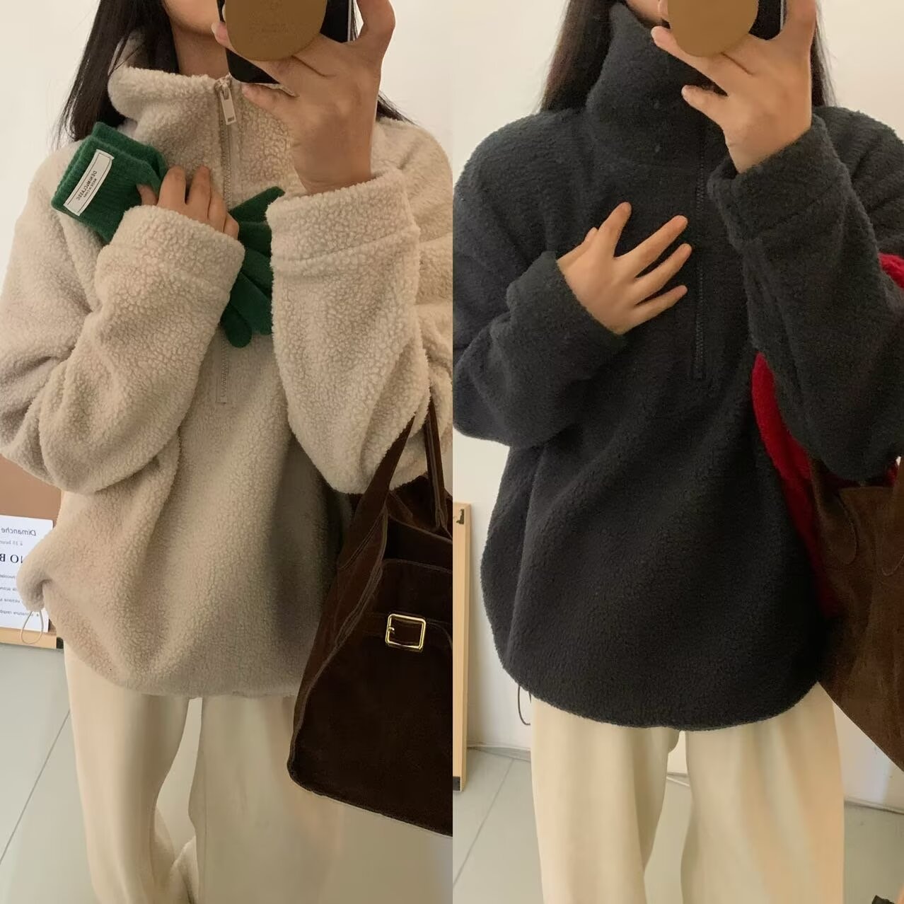 颗粒绒加绒半拉链卫衣女！2024秋冬新款宽松显瘦加厚保暖外套上衣