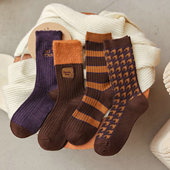 4双装 韩版 日系潮袜字母刺绣条纹加厚女袜中筒袜羊毛袜堆堆袜子女