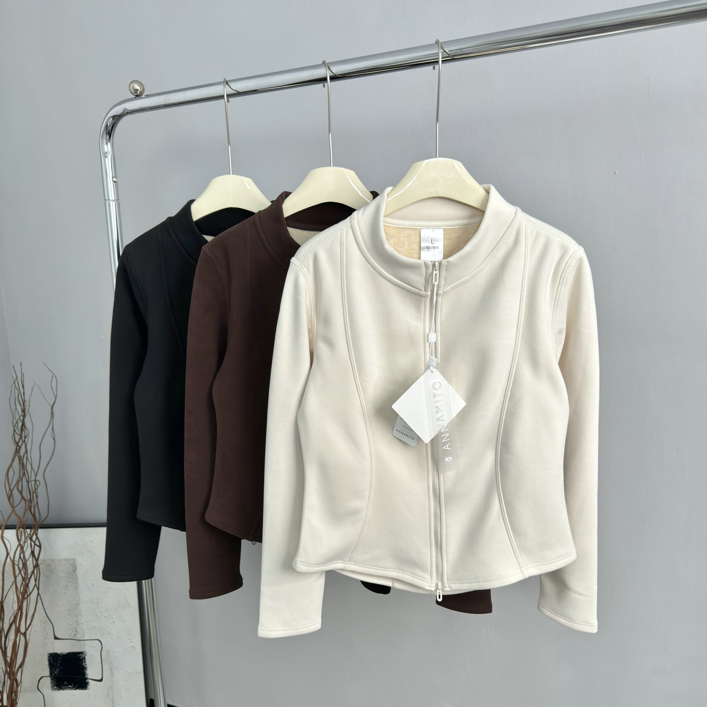 立领双拉链修身显瘦加绒外套女2025秋冬季小蛮腰保暖休闲运动上衣