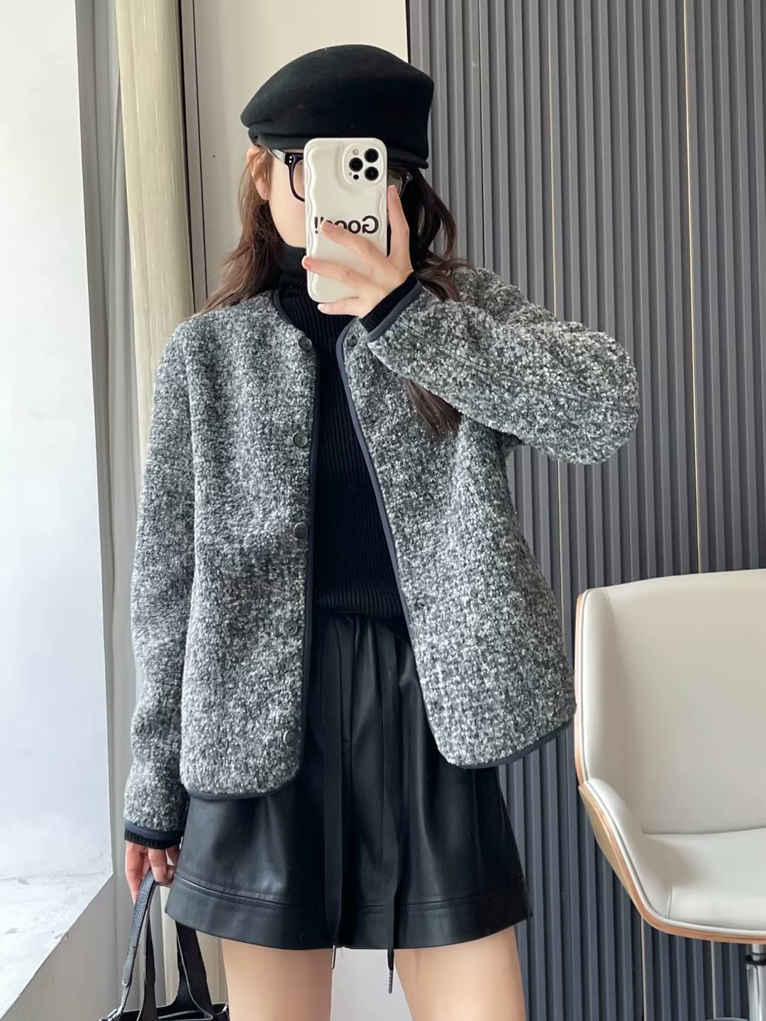 长袖圆领摇粒绒仿羊羔绒外套女