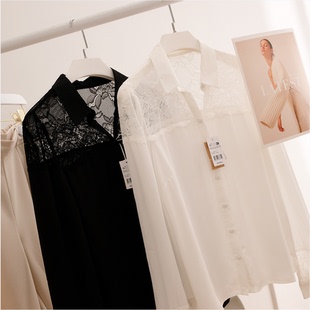 衬衫 欧美单 2025春性感镂空蕾丝拼接长袖 大福利 女衬衣 49.9欧