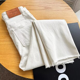 时尚 新款 毛边复古显瘦法棍裤 直筒裤 女 外贸女装 高腰牛仔裤 2023春季