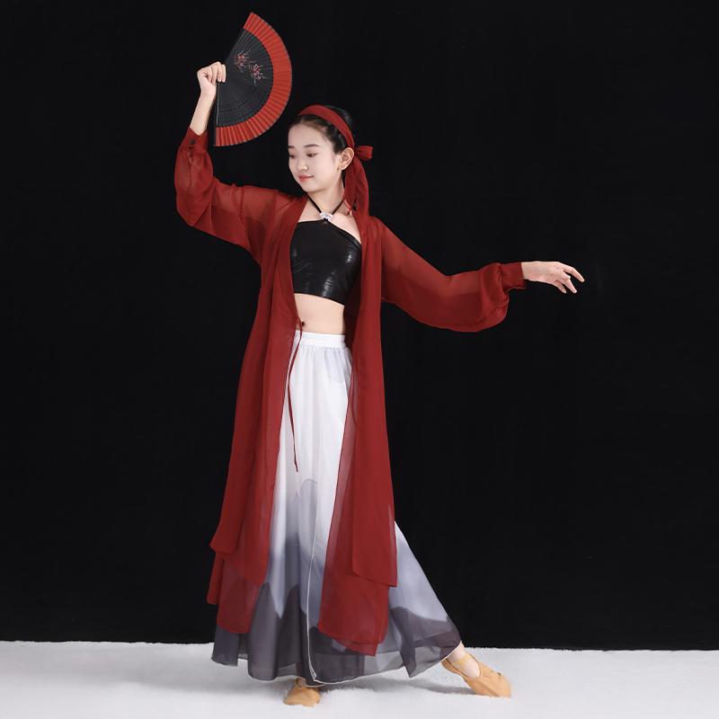 儿童古典舞纱衣服装女童民族舞飘逸身韵古风中国练功服艺考演出服