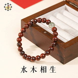 老矿绿发晶满发顺发水晶手串女款印度老料小叶紫檀喜火木檀珠手链