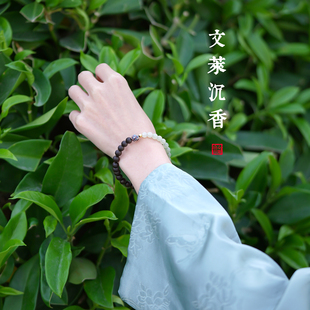 天然文莱软丝沉香檀香安神助眠手串女柔透料和田青玉稳定情绪手链