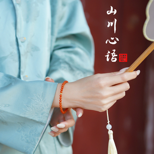 天然南红玛瑙手串女款 18K碎碎金小米珠马年本命年红手链新年礼物