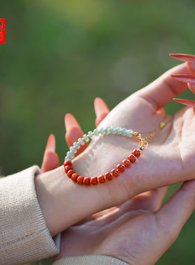 山川心语南红翡翠半山半水手链