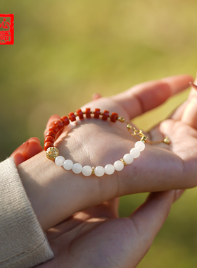 山川心语和田羊脂白玉南红手链