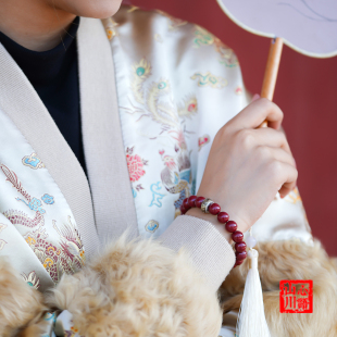 天然朱砂手串10mm紫金砂收藏级转运珠手链六字真言新中式 国风手饰