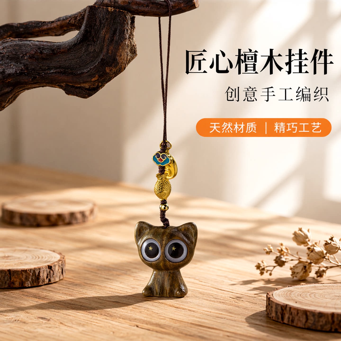 猫檀木钥匙扣挂件创意手工编织绳汽车链个性手机U盘绳包挂饰