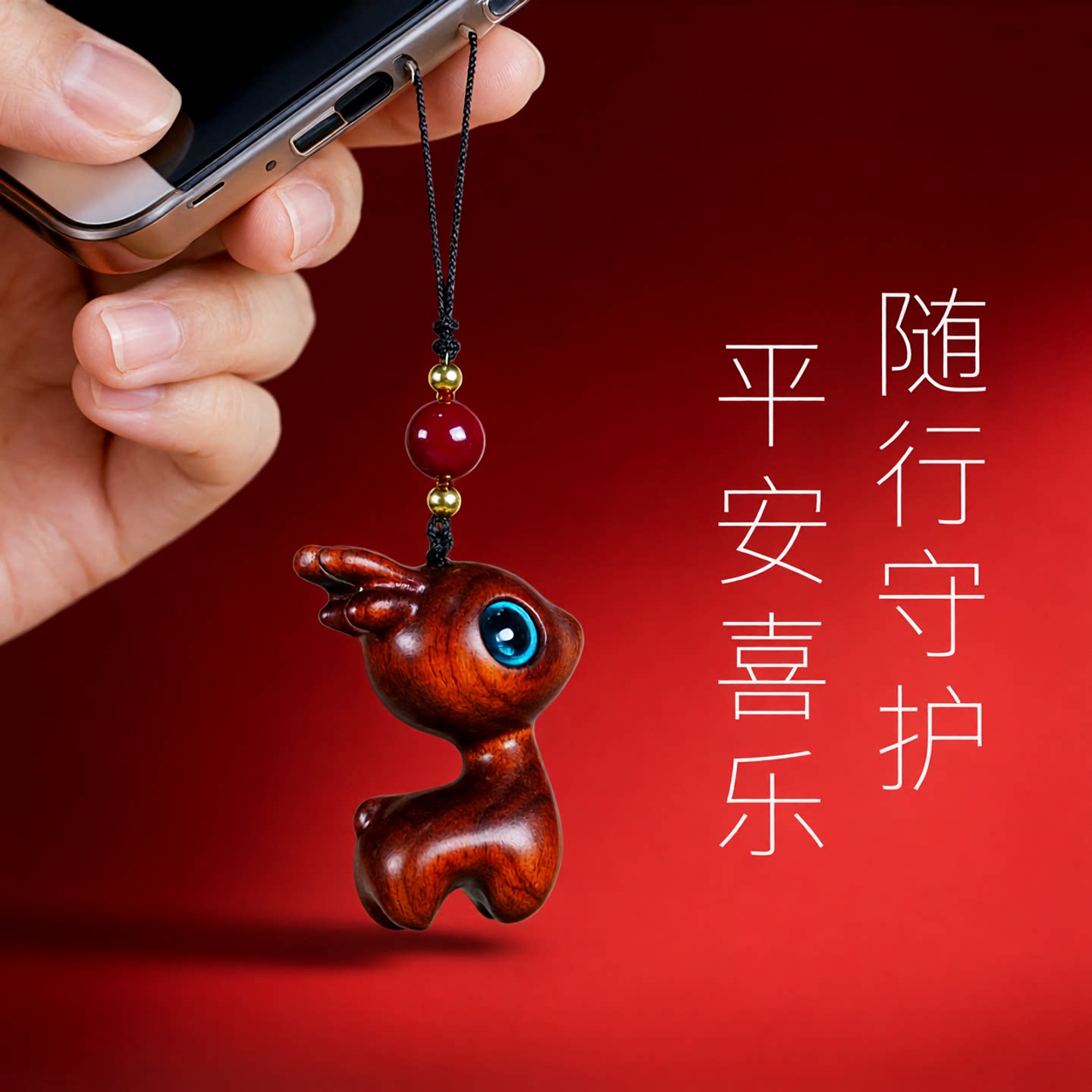 钥匙扣小挂件紫檀木手机链男女精致小众包包配饰汽车挂件檀木小鹿