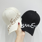 破洞弯檐遮阳显脸小鸭舌帽男潮 刺绣字母棒球帽子女春秋季 美式 新款