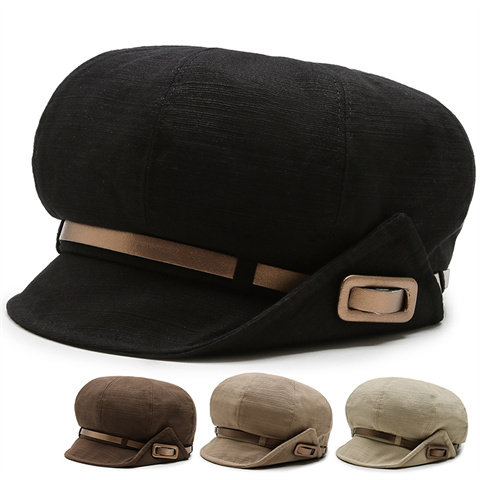 春秋季韩版女式横条带皮带时装帽淑女帽画家帽户外帽休闲帽子