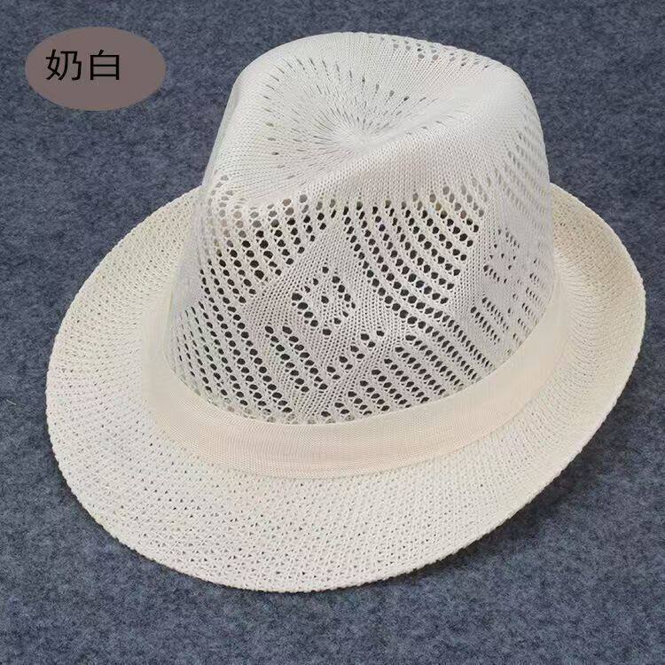 男士夏天草帽夏季户外透气防晒凉帽遮阳遮阳帽帽子礼帽沙滩中老年