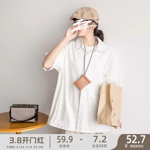 苏打汽水工作室夏季日系纯色宽松休闲通勤百搭情侣款短袖衬衫潮