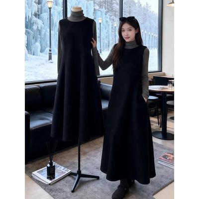 巨好看的春秋一整套韩系高领长袖打底衫配马甲背心连衣裙两件套装