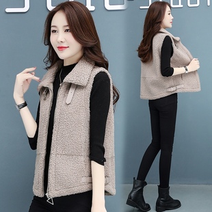羊羔毛马甲背心女2025年秋冬季新款皮毛一体外穿短款百搭马夹外套