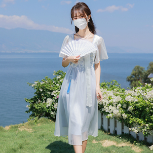 浮花江南改良汉服刺绣流苏温柔度假裙连衣裙仙 花崎鹿原创新中式