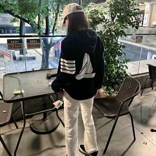 潮牌四道杠卫衣男女同款黑色帆船开衫情侣上衣潮男穿搭