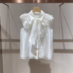 洋气小衫 漂亮精致上衣2025夏季 衬衫 新款 甜美荷叶边蝴蝶结系带无袖