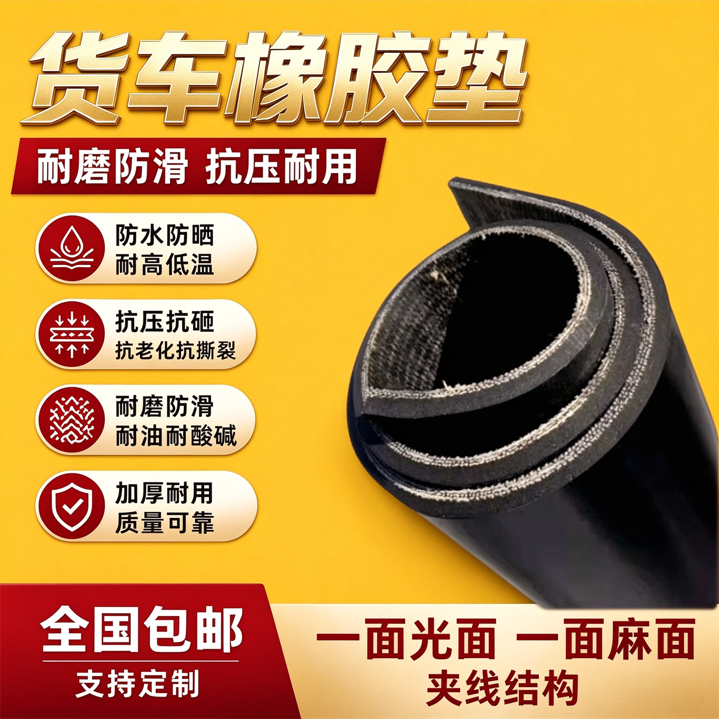 加厚橡胶垫货车车厢垫铺车底防滑耐磨夹线输送带胶皮垫板三轮车用