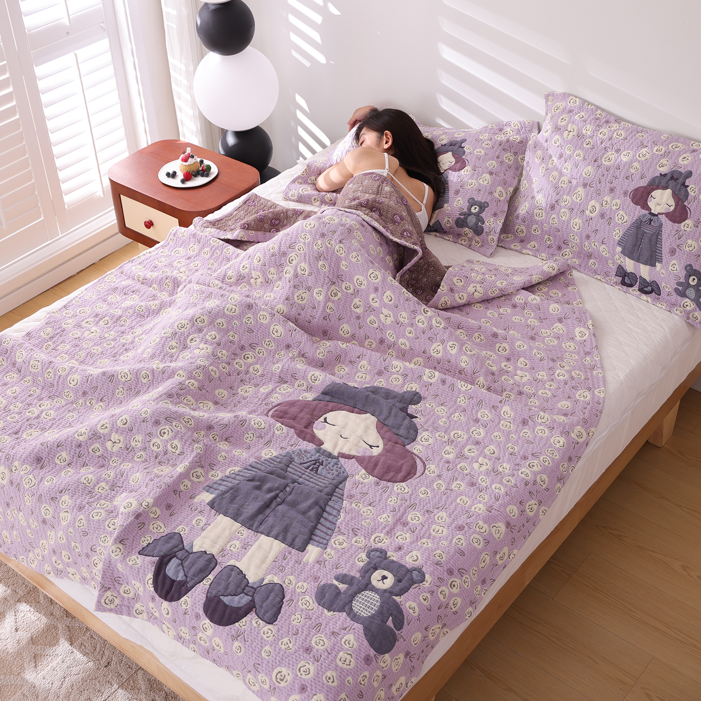 纯棉纱布盖毯卡通全棉单毛巾被