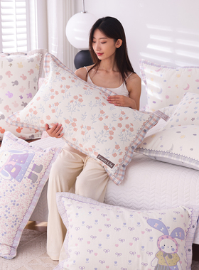 高密纯棉纱布按扣枕套一对装卡通全棉枕头套四季通用不脱落枕芯套