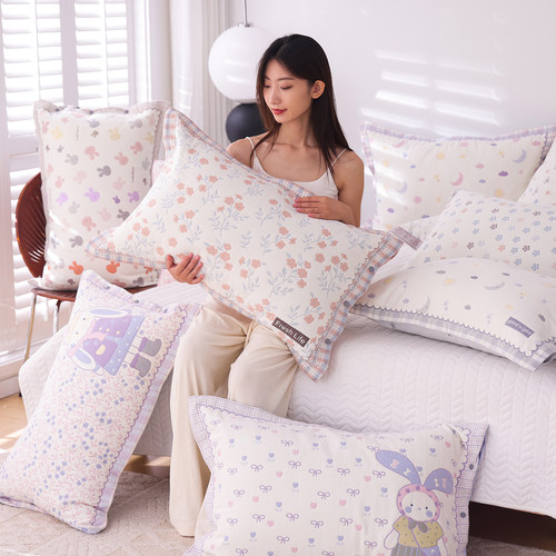 高密款纯棉纱布按扣式枕套一对装