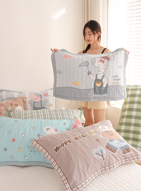 高密细纱纯棉纱布枕巾一对装全棉高透气舒适可爱提花柔软枕头盖巾