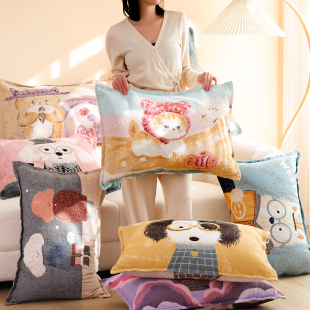 按扣纯棉纱布枕套一对装 通用卡通不脱落吸汗防头油全棉枕头套 四季