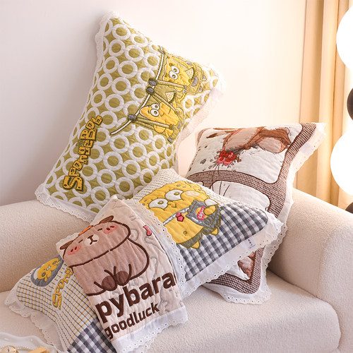 全棉吸汗透气纱布单人枕巾花边