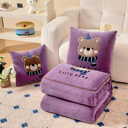 卡通牛奶绒抱枕被枕头被