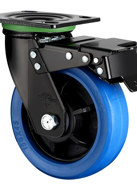 脚轮万向轮轮子 6寸8寸重型静音平板车五金双刹蓝色ER轮手推车