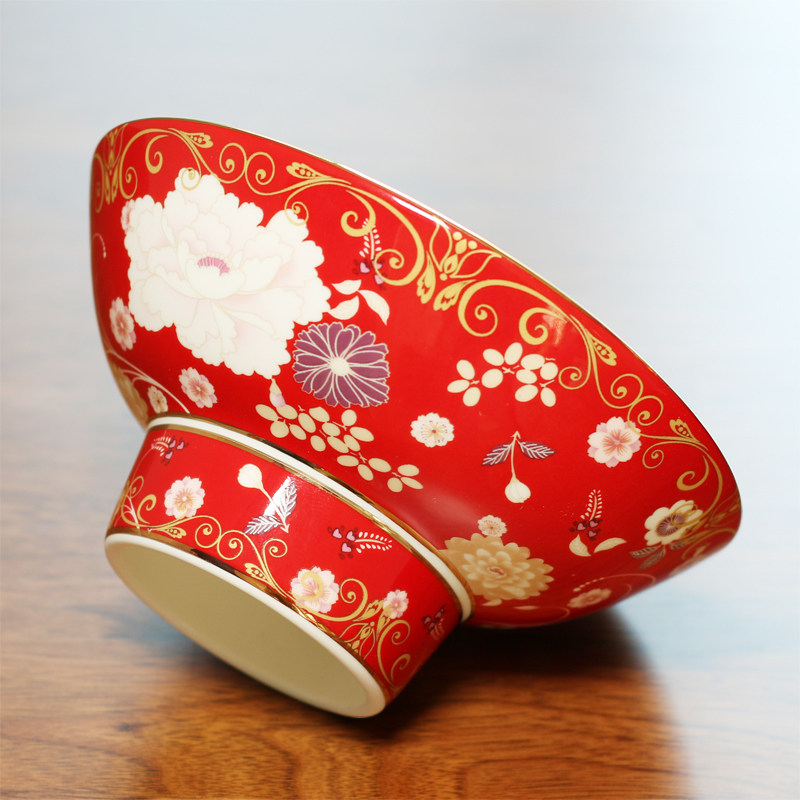 骨瓷龙凤花色故园牡丹宫廷风订婚结婚婚庆温州春节日礼品高脚碗