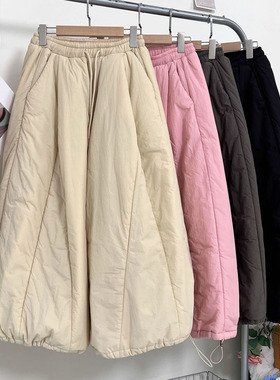 大码女装加肥夹棉束脚阔腿裤秋冬松紧腰抽绳胖mm宽松显瘦休闲棉裤