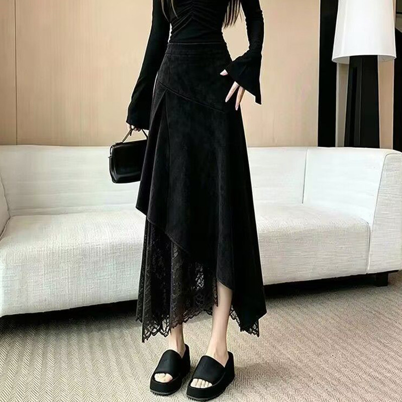 小众设计感蕾丝拼接半身裙女2026秋季胖mm气质遮胯显瘦不规则裙子