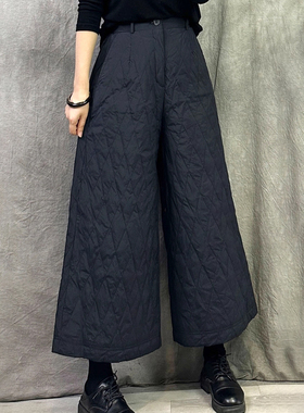 时尚百搭大码女士高腰保暖夹棉裤2025冬装胖MM宽松休闲显瘦阔腿裤