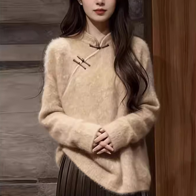 2025秋冬季温柔风微胖mm减龄立领软糯毛衣大码女士国风盘扣小上衣,女装/女士精品,大码内搭,淘宝优惠券,粉丝福利购,淘宝优惠卷